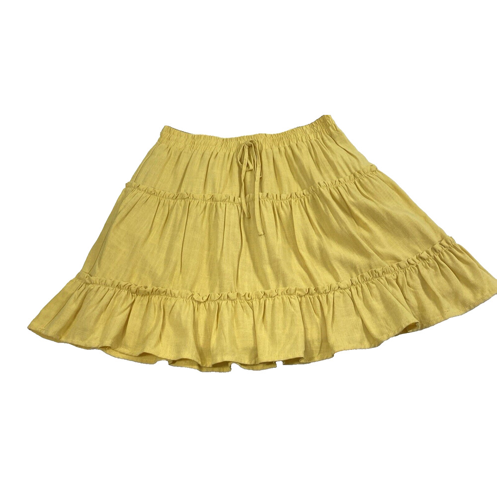 Mittoshop Skirt Womens Medium Yellow Prairie Cottagecore Tiered Short